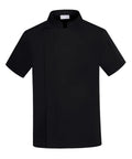 2 Pack Short Sleeve Chef Coat, Unisex Kitchen Uniform with Button Closure, Flexible Cook Shirt in black, short sleeve design.