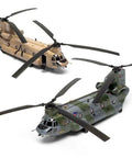 Two Boeing Chinook HC1 1 To 72 Scale Model Kit With Sprues And Decals Plastic Helicopter models in tan and green camouflage.