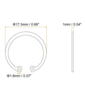 Diagram of Internal Retaining Ring Circlip 20Pcs 16mm 304 Stainless Steel, showing dimensions and side view, 17.3mm OD, 1.0mm thick.