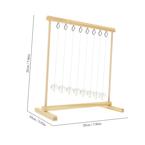 Alt Tag: Snake Shape Pendulum Energy Conservation Model Kit For DIY Science Projects with wooden frame and glass spheres.