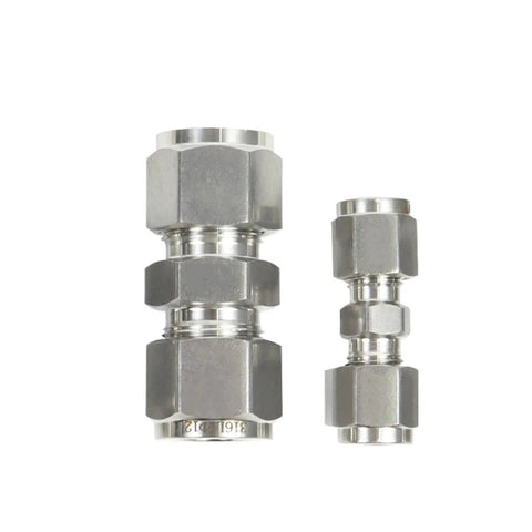 Heavy Duty Stainless Steel Compression Union Fitting 1/16 To 1 Inch Tube OD 316L Equal Coupler With UNF Nut Lock 6000 PSI