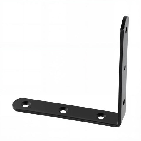 Rock Solid Heavy Duty L Brackets 4 X 4 Inch Matte Black Steel Corner Brace for Shelving, angled view.