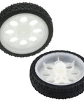 Four Pack Rubber Wheel Set For TT Motors With Encoders Dope High Speed Car Wheels Replacement Parts, black and white 15x65 mm wheels