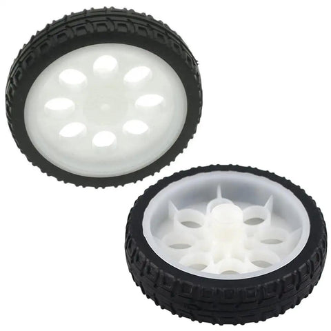 Four Pack Rubber Wheel Set For TT Motors With Encoders Dope High Speed Car Wheels Replacement Parts, black and white 15x65 mm wheels