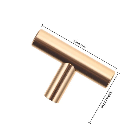 5 Pack Golden Cabinet Pull Handles Single Hole T Bar Style For Cabinets Wardrobe Doors Drawers Kitchen Cupboards, shown with dimensions