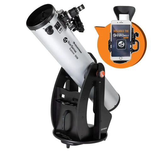 StarSense Explorer 8 Inch App Enabled Telescope With 203mm Dobsonian Mount, Smartphone Dock And StarSense App shown in white