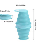 Foldable Silicone Water Bottle For Travel And Gym, Ultra Lightweight Leak Proof Hydration Flask shown expanded and folded, with dimensions.