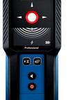 Pro Grade Auto Calibrating Stud Finder Wall Scanner with LED display and buttons for detecting live wires and studs.