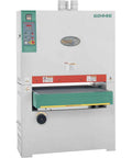 Heavy Duty 37 Inch Platen Wide Belt Sander With 15 Horsepower Three Phase Motor, green and grey design, for industrial woodshop finishing.