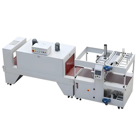 Premium Automatic Heat Sealer And Compact Shrink Tunnel For L Bar Film Wrapping with conveyor and control panel.
