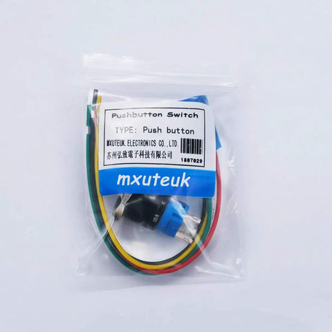 Packaged Rugged 12V Latching Push Button Switch 1NO1NC SPDT, 19mm Metal Panel Mount with wires, blue LED, IP65, for car boat
