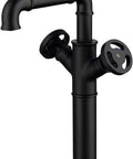 Industrial Pipe Vessel Sink Faucet Matte Black 1-Hole 2-Handle Solid Brass Bathroom Faucet With Lead-Free Construction, High Arc Spout