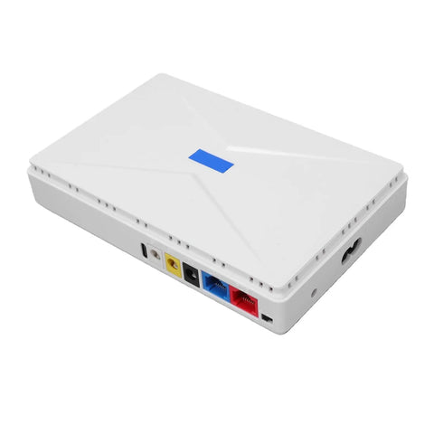 Keep The Network Feed Alive With This Solid Mini Ups Having 8800 Mah Battery Backup For WiFi Routers And Modems Blocks signal drops during outages. White mini UPS with ports.