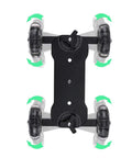 4 Wheel Camera Dolly On Track For Smooth Shots, Tabletop Video Slider With Silica Gel Wheels, top view showing adjustable wheels.