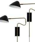 Set Of 2 Black Plug In Wall Sconces With Swing Arm And Rotatable Shade That Lets You Aim The Light, Easy On Off Cord Switch