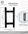 Heavy Duty H Shape Ladder Door Handle For Shower Glass Doors Slick Matte Black Finish dimensions diagram with measurements.