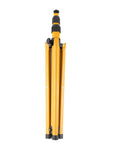 Folded Adjustable Telescopic Metal Archery Target Stand in bright yellow for backyard practice, shown in compact form.