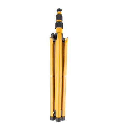 Folded Adjustable Telescopic Metal Archery Target Stand in bright yellow for backyard practice, shown in compact form.