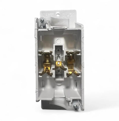 White Self Contained Rocker Switch With Snap On Plate For Wall Mount In RVs Mobile Homes 2 Way Touch Controlled Rocker Switch With Brass Body And Nickel Contacts Durable Easy Install No Brainer, rear view