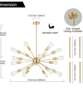 Dope Brushed Brass Sputnik Pendant With 18 Lights Mid Century Modern Chandelier dimensions and adjustable height feature