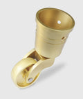 Top Shelf 4 Pack Solid Brass Casters, Hella Durable 360 Degree Swivel Design, showcasing a close-up of a single brass caster wheel.