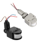 No-Brainer 12V Motion Sensor Light Switch With 180 Degree Rotating PIR, Outdoor And Indoor Auto Lighting, Gray, Built-In Ambient Light Sensor So It Only Triggers When Dim, Ideal For Hallways, Porches, Garages. Gray and black wired motion sensor switches with PIR lens