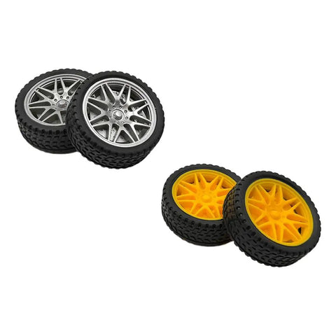 10 Piece Toy Car Wheel Set With Rubber Tires And 5 Piece Metal Shaft Axles For DIY RC Cars Trucks Robots And Helicopters, silver rims.