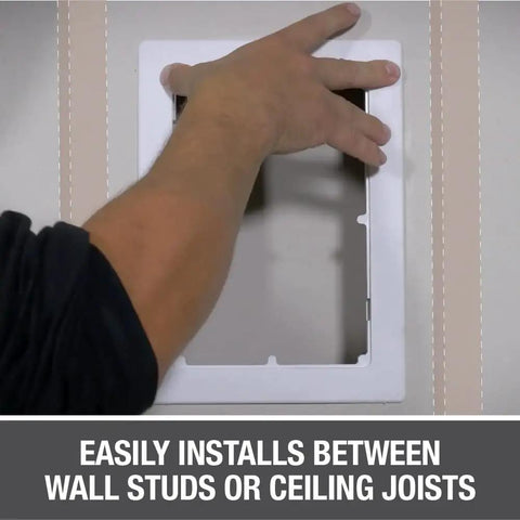 No Sweat Flush Or Surface Mount Wall Access Panel With Uv Resistant Finish Heavy Duty Frame and Screw Lock Child Safe Cover in installation position.