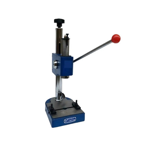 Compact Manual Press And Arbor Machine For Desktop Assembly Work, Heavy Duty hand tool with red handle for precision tasks.