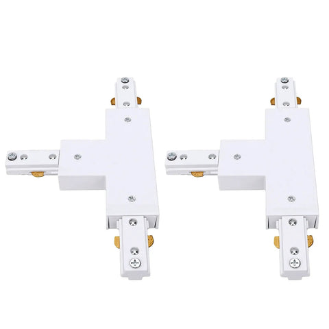 Two Pack H Track T Connector 3 Wire Single Circuit White 90 Degree Branch Track Lighting Adapter for easy T layouts.