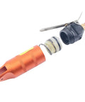Snazzy Pneumatic Air Scissors With S4 Blades, showcasing orange aluminum body and black fittings for heavy metal cutting.
