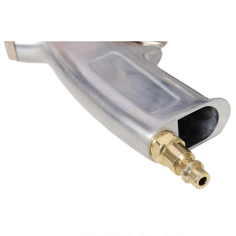 Close-up of the nozzle of Heavy Duty Handheld Sandblasting Gun Kit With Portable Hopper, showing aluminum body and brass connection.