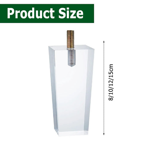 Heightened Waterproof Acrylic Furniture Legs with threaded insert, size options 8/10/12/15cm, shown in transparent view