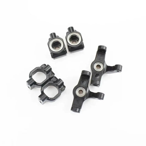 Pro Grade 6Pc Chrome Alloy Front Steering Cup And C Hub Carrier Replacement Upgrade Kit For 1 10 Scale Rc Cars, black parts shown.