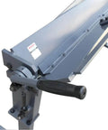 Side view of a 72 Inch Sheet Metal Brake for 22 Gauge Mild Steel, Adjustable 0 to 120 Degrees, Heavy Duty Metal Bender, close-up on handle.