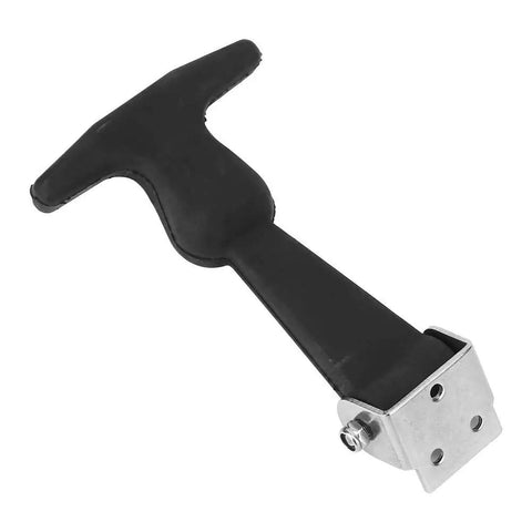 Flexible Rubber Hood Catch with T Handle Draw Latch System for Tool Cabinets and Engine Bays showing elastomer and stainless steel bracket