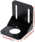 Front view of black metal Nema 17 stepper motor mounting bracket with slotted vertical plate.
