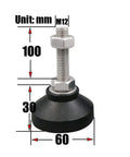 Detailed view of Heavy Duty Rock Solid Adjustable Leveling Feet For Furniture And Machinery Carbon Steel Screw Base with dimensions