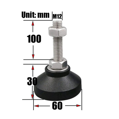 Detailed view of Heavy Duty Rock Solid Adjustable Leveling Feet For Furniture And Machinery Carbon Steel Screw Base with dimensions