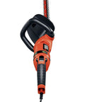Rotating-Handle Hedge Trimmer With 24-Inch Dual-Action Blades, 3.3-Amp Electric Shear, front view showing handle and trigger