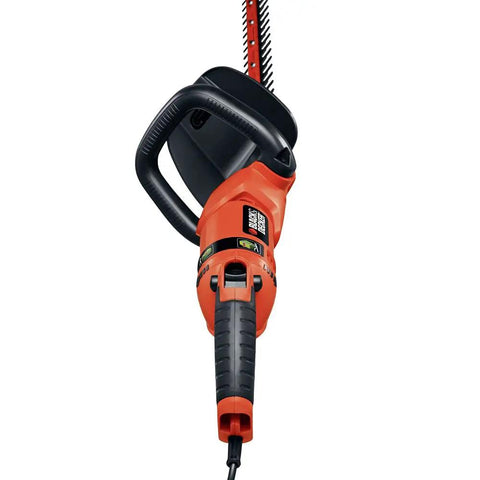Rotating-Handle Hedge Trimmer With 24-Inch Dual-Action Blades, 3.3-Amp Electric Shear, front view showing handle and trigger