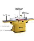 12 Inch Cast Iron Jointer Featuring Parallelogram Frame Design And Triple High Speed Steel Straight Knife Head 3Hp 230V Motor with features labeled