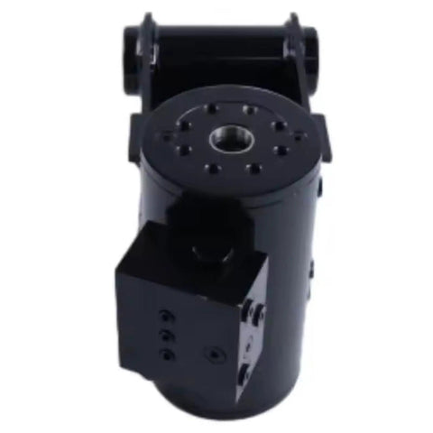 Knockout Platform Rotator Actuator For Jlg Boom Lift 600 solid black hydraulic unit with multiple connection points.