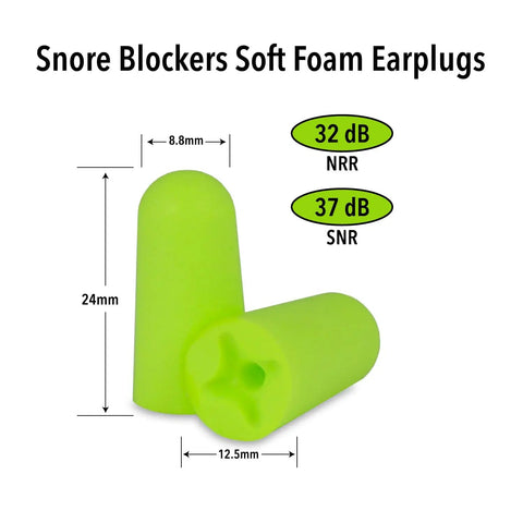 Snore Blocking Soft Foam Earplugs with 32 dB NRR and 37 dB SNR, 12 Pairs Ultra Comfortable Slow Release Foam Design