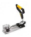 Heavy Duty Vehicle Connector Pipe Press Clamping Tool With Adjustable Bench Vise Block and Lever Mechanism Metal Structure, close-up view.