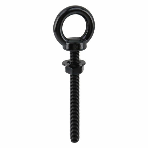 Beefy Four Pack M10 Stainless Steel Eye Bolts 100mm Long With Washers And Hex Nuts Heavy Duty Eyebolts For Lifting Rigging And Securing Cables Black Ideal For Industrial Use, close-up view