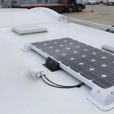 ABS Solar Double Cable Entry Gland Grommet Kit installed on RV roof next to solar panel for 2mm to 6mm cables