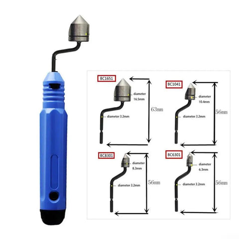 Minhe NB1000 Deburring Handle With Interchangeable BC6301 BC8301 BC1041 BC1651 Chamfer Cutter Heads, showing blue handle and cutter details.
