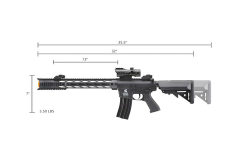 Gen 2 M4 SPR Interceptor Polymer Airsoft AEG With Enclosed Red Dot Sight And Top Optic Rail, full side view