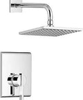 Times Square Shower Trim Kit With Cartridge In Polished Chrome, square showerhead and minimalist valve shown in view